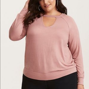 Soft Blush Choker Long Sleeve V-Neck T-Shirt